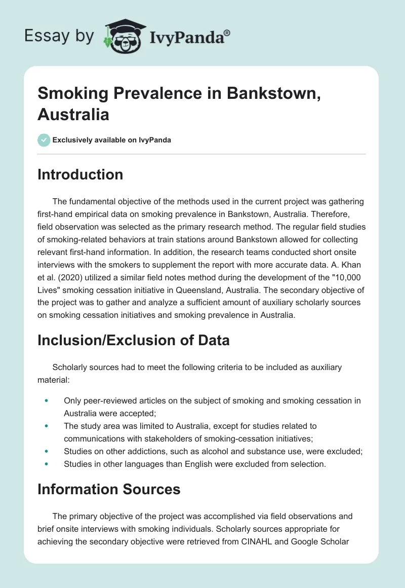 Smoking Prevalence in Bankstown, Australia. Page 1