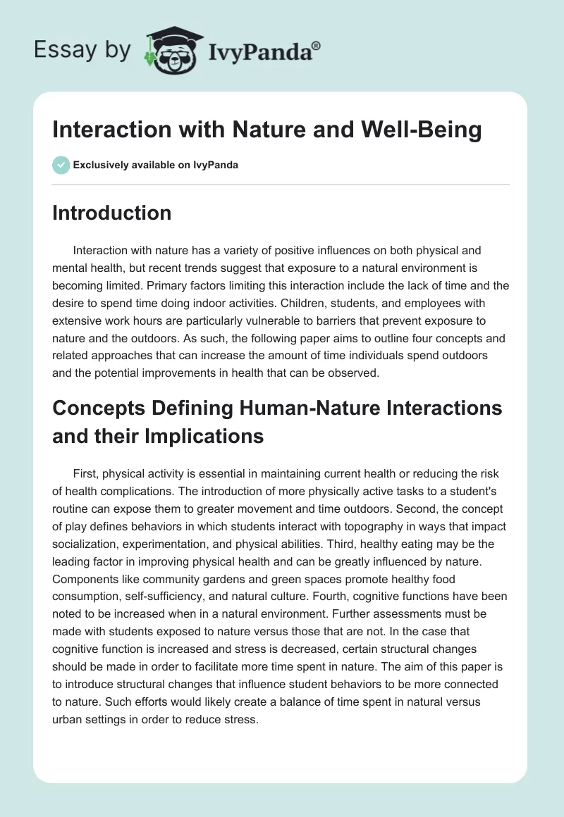 Interaction with Nature and Well-Being. Page 1