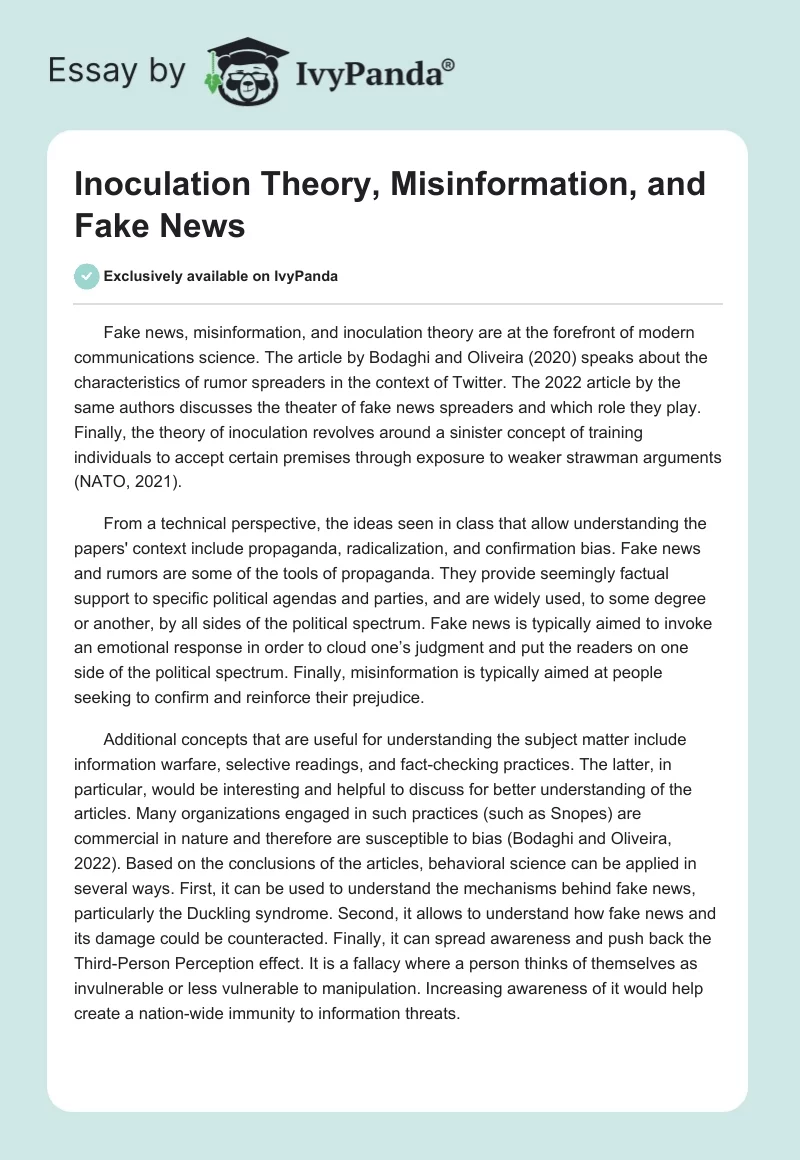 Inoculation Theory, Misinformation, and Fake News. Page 1