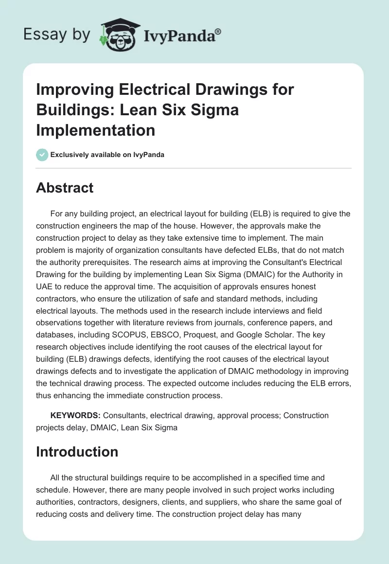 Improving Electrical Drawings for Buildings: Lean Six Sigma Implementation. Page 1