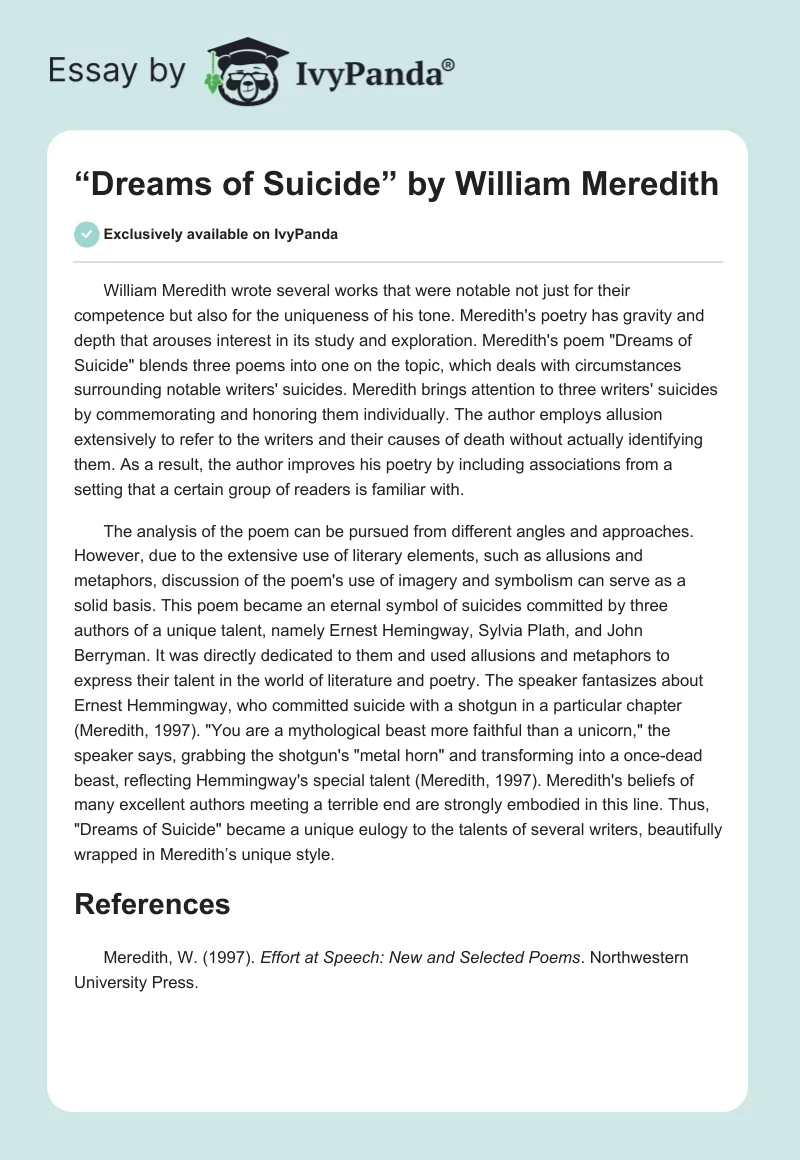 “Dreams of Suicide” by William Meredith. Page 1