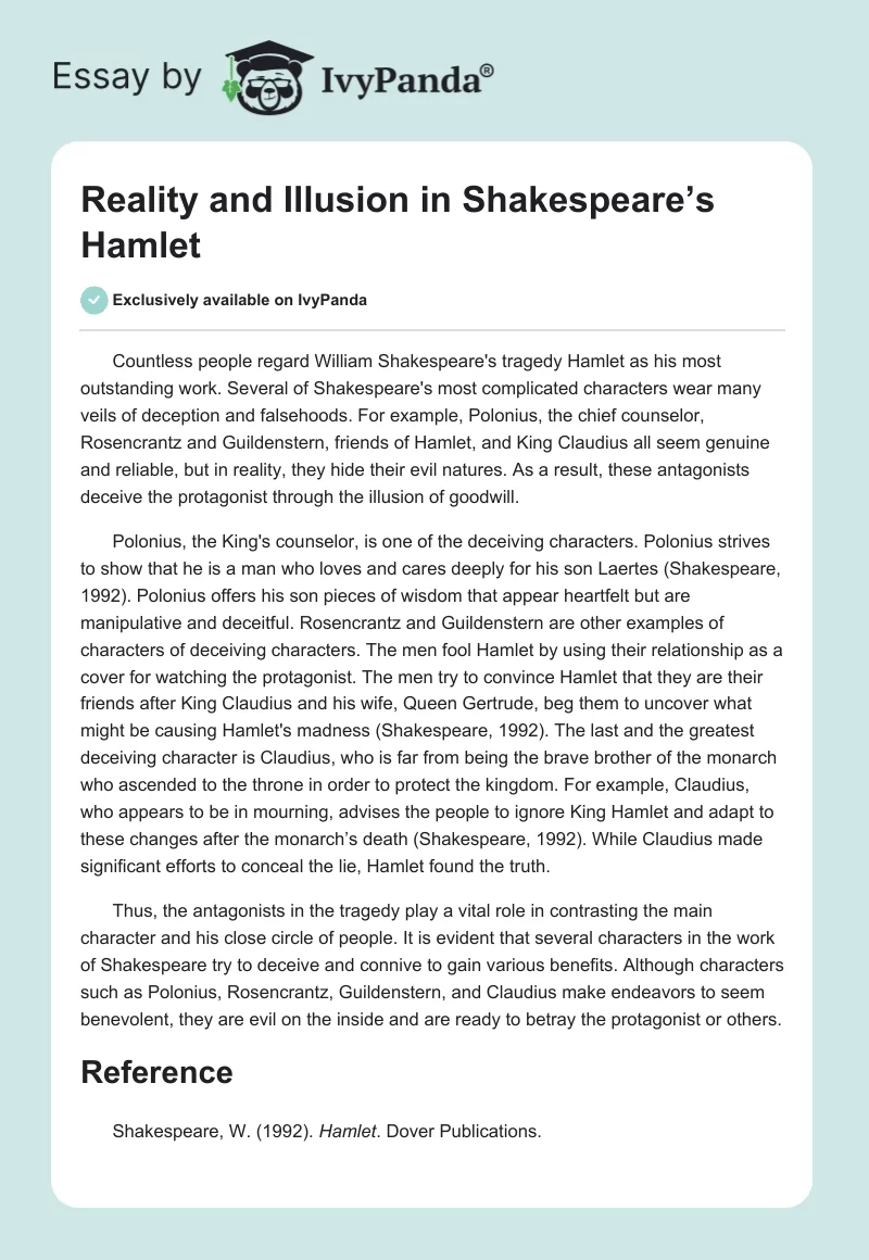 Reality and Illusion in Shakespeare’s Hamlet. Page 1