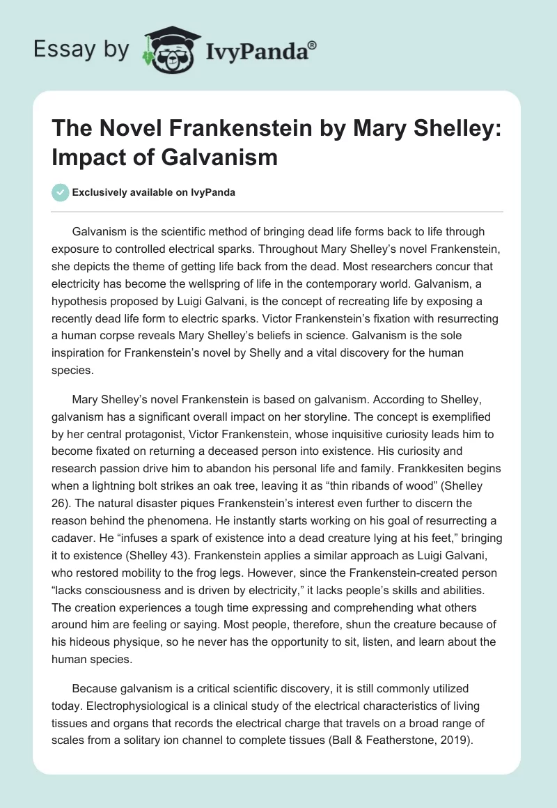 The Novel "Frankenstein" by Mary Shelley: Impact of Galvanism. Page 1