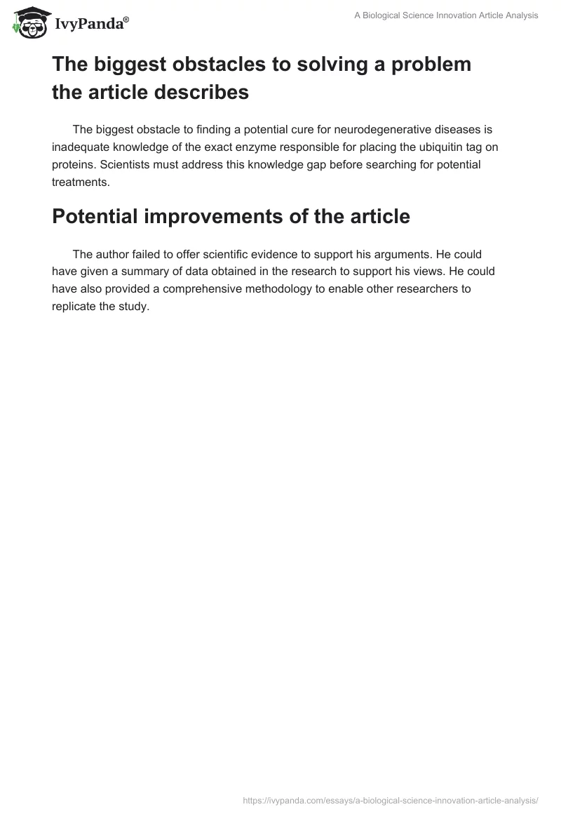A Biological Science Innovation Article Analysis. Page 2