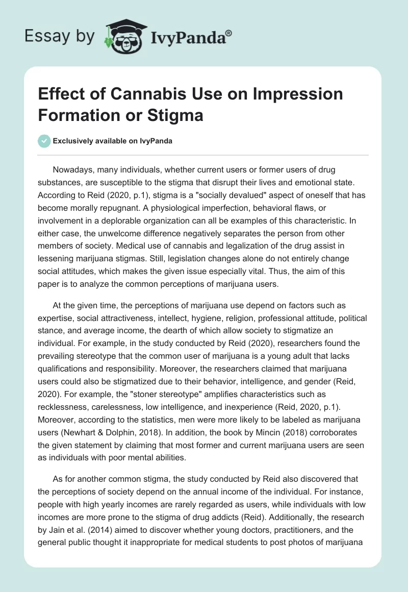 Effect of Cannabis Use on Impression Formation or Stigma. Page 1