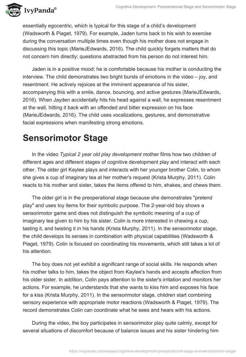Cognitive Development: Preoperational Stage and Sensorimotor Stage. Page 2