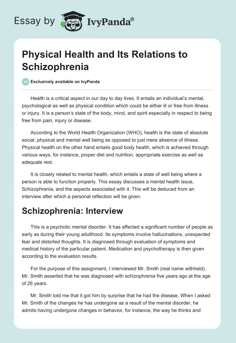 Physical Health and Its Relations to Schizophrenia. Page 1