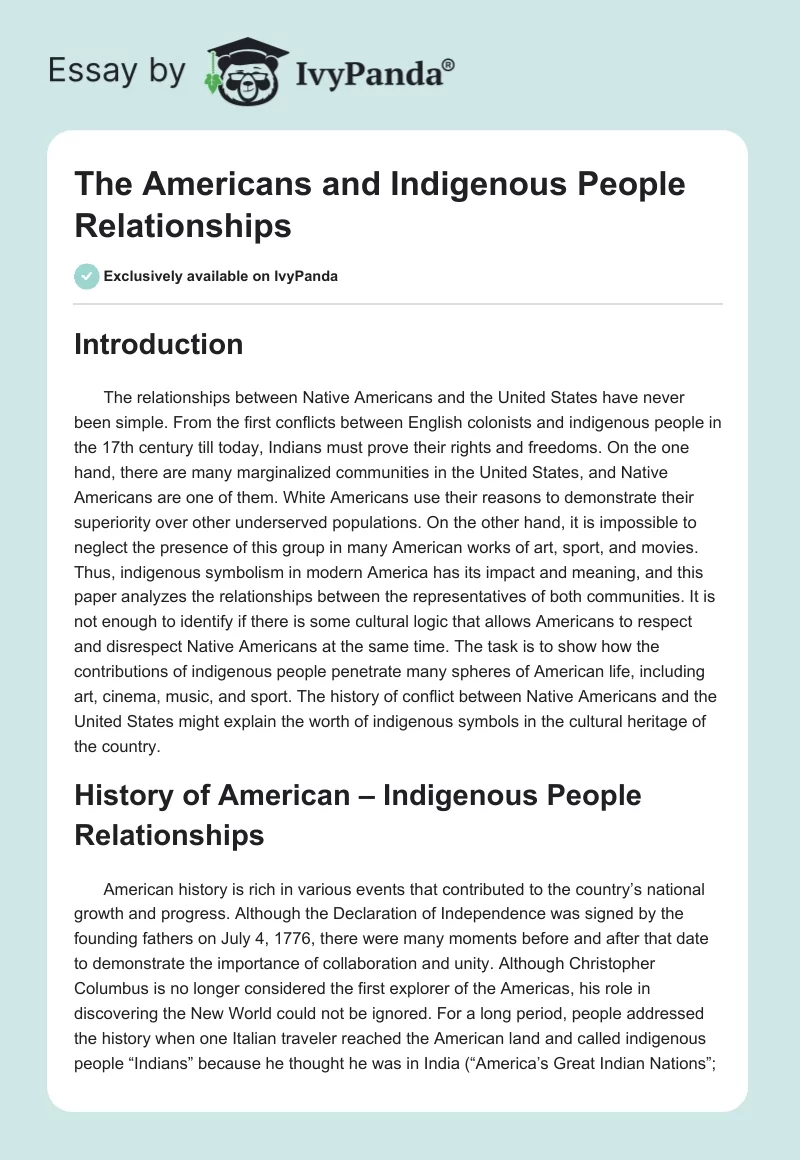 The Americans and Indigenous People Relationships. Page 1
