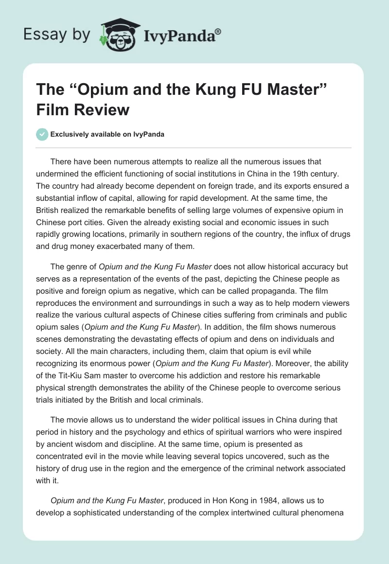 The “Opium and the Kung FU Master” Film Review. Page 1