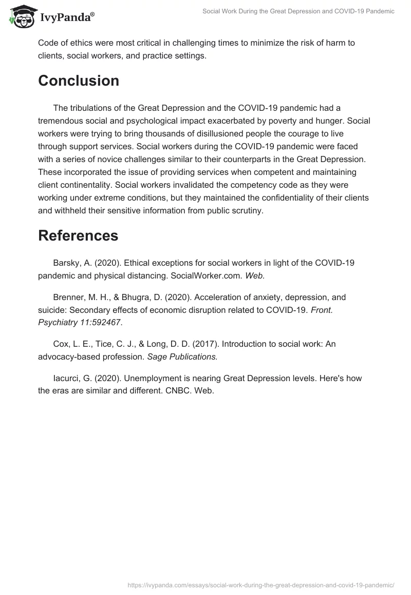 Social Work During the Great Depression and COVID-19 Pandemic. Page 4