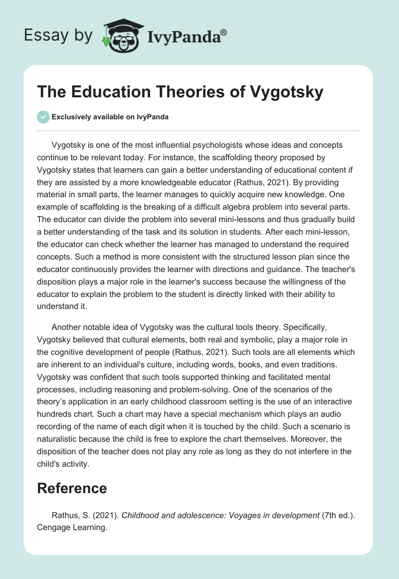 The Education Theories of Vygotsky. Page 1