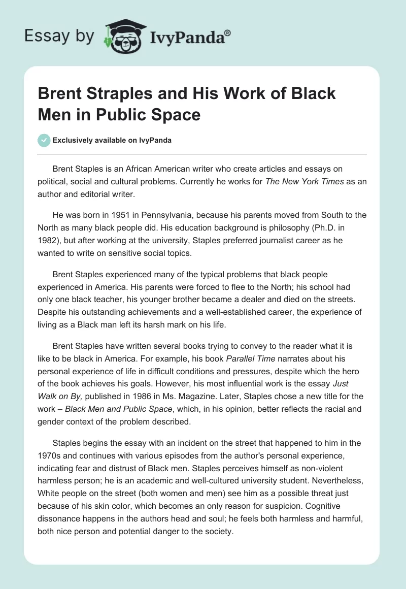 Brent Straples and His Work of Black Men in Public Space. Page 1