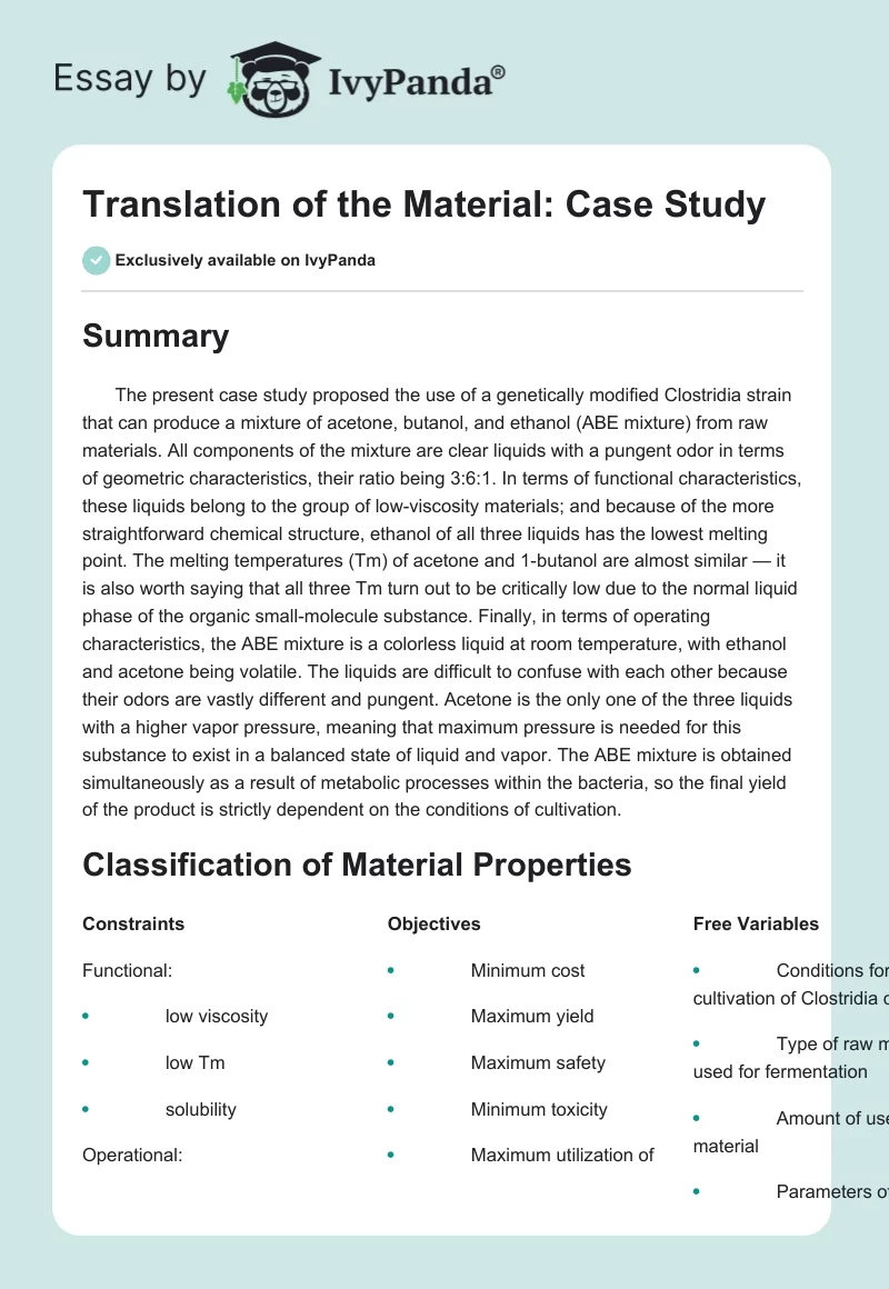 Translation of the Material: Case Study. Page 1