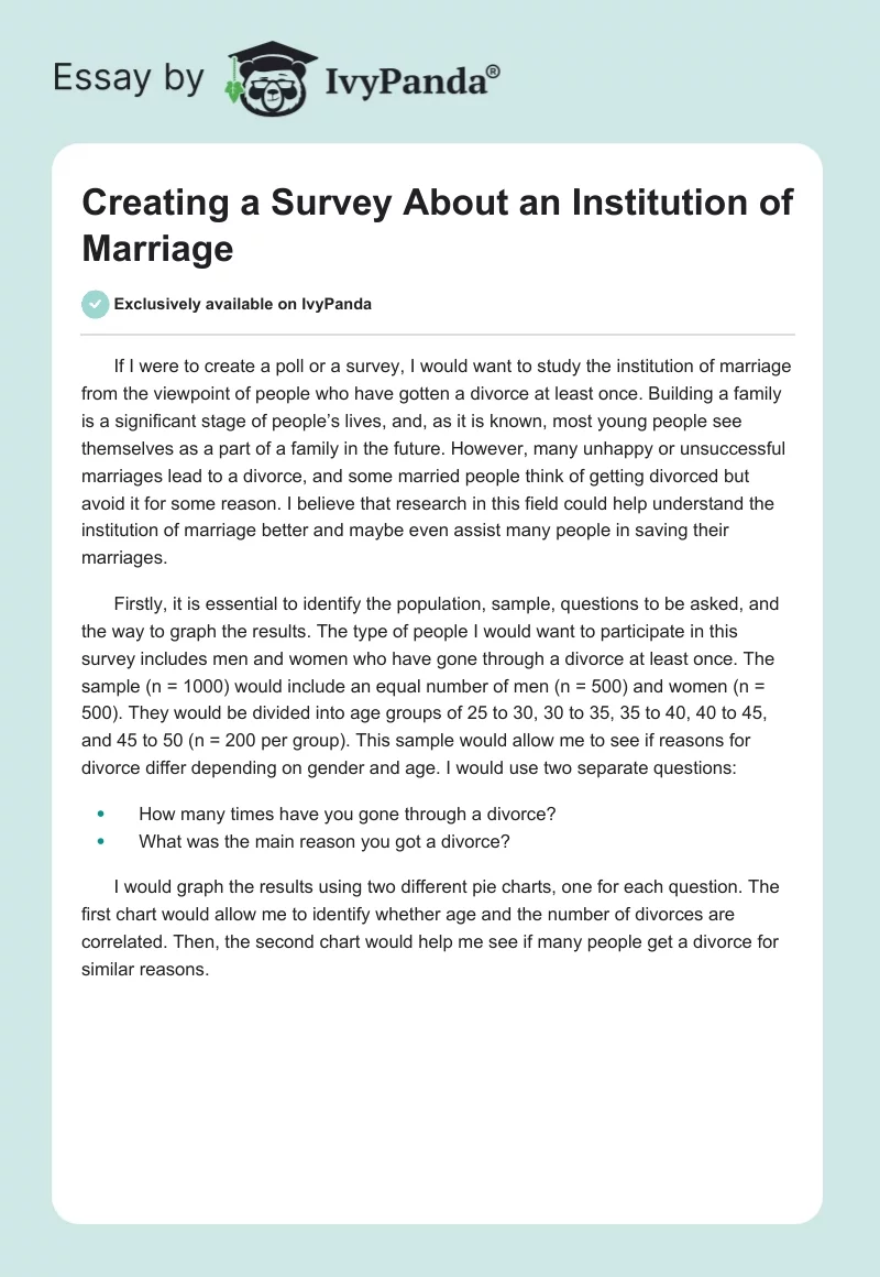 Creating a Survey About an Institution of Marriage. Page 1