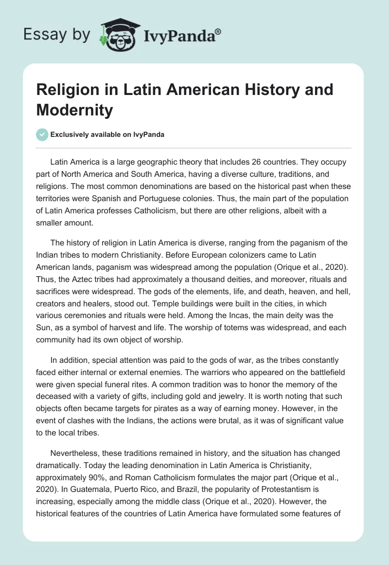 Religion in Latin American History and Modernity. Page 1
