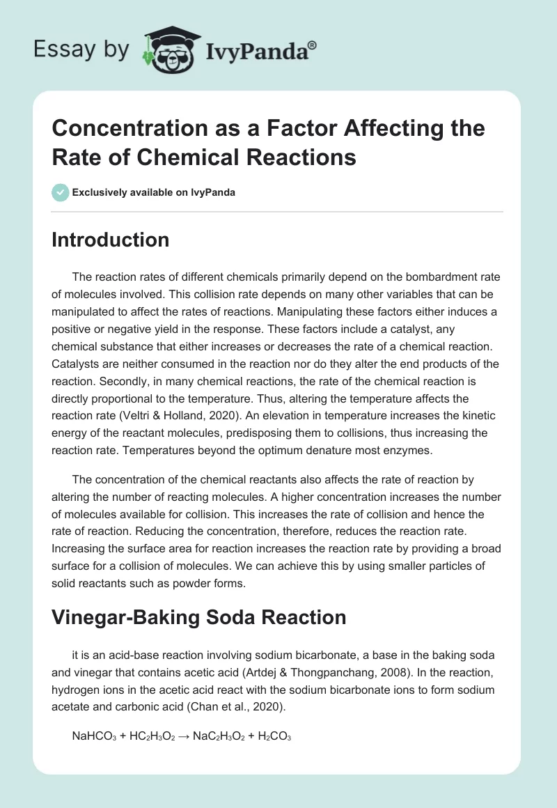 Concentration as a Factor Affecting the Rate of Chemical Reactions. Page 1