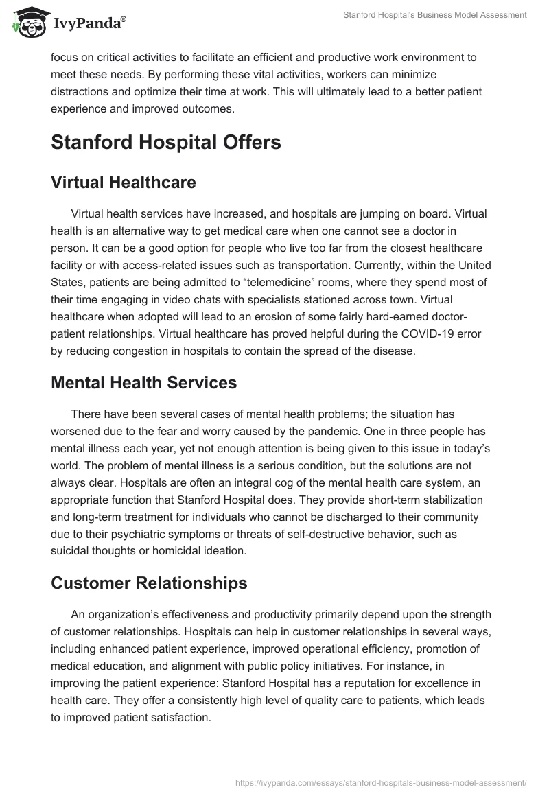 Stanford Hospital's Business Model Assessment. Page 5