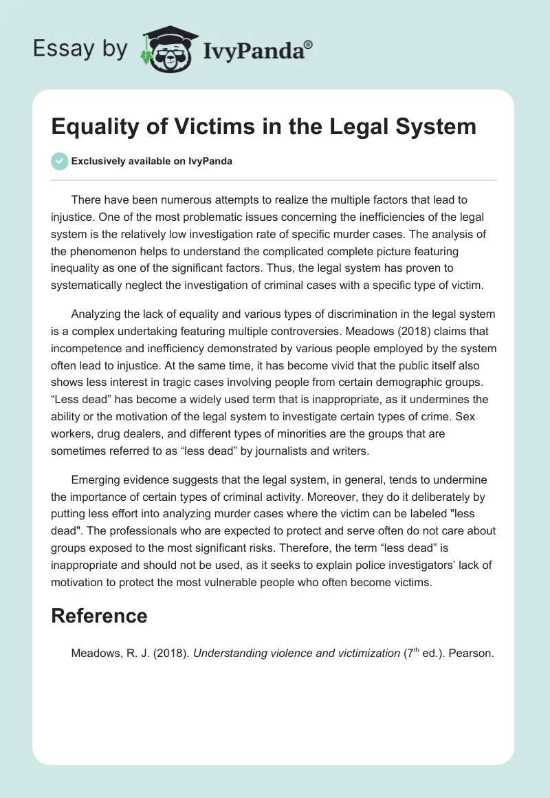 Equality of Victims in the Legal System. Page 1
