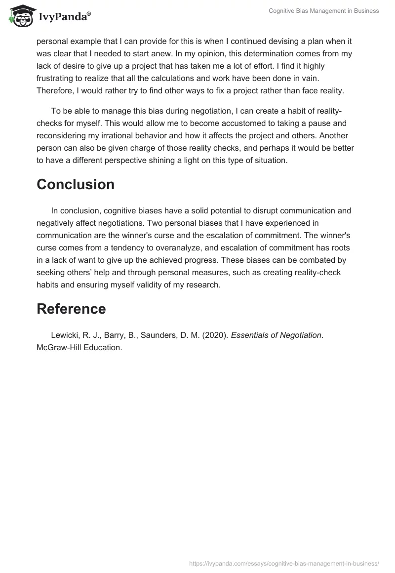 Cognitive Bias Management in Business. Page 2