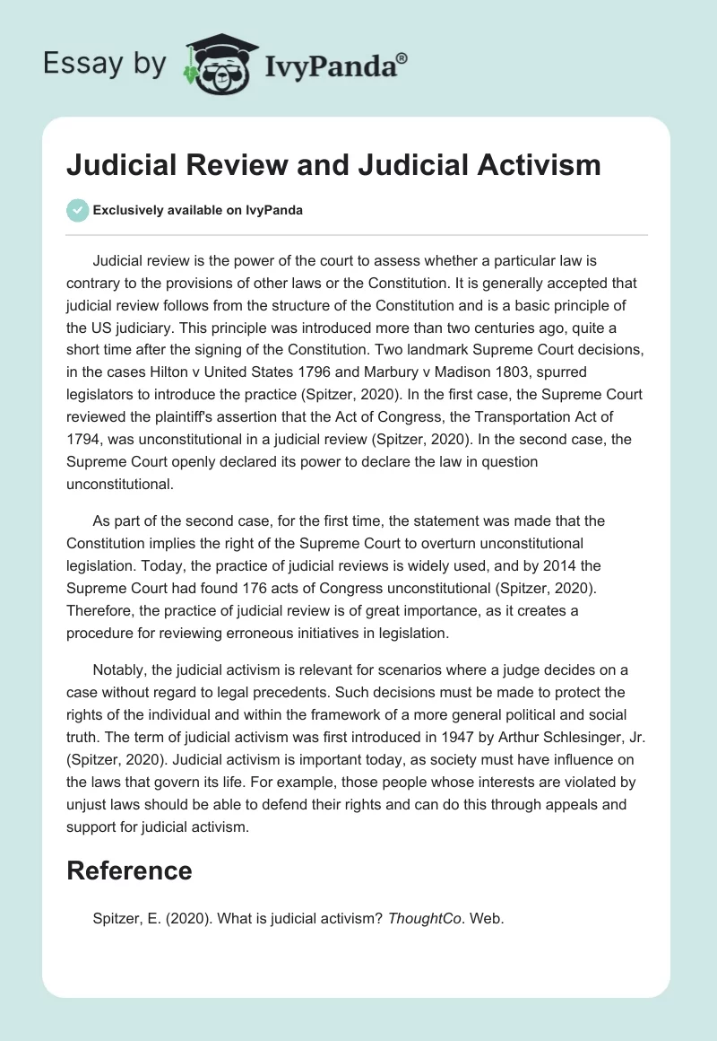 Judicial Review and Judicial Activism. Page 1
