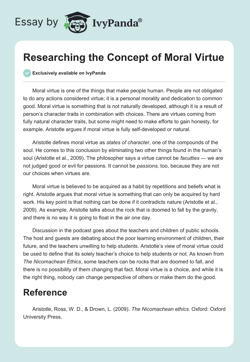 Researching the Concept of Moral Virtue. Page 1