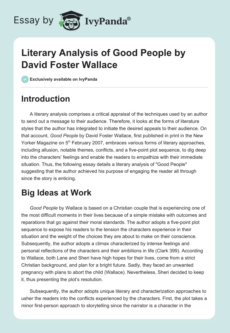 Literary Analysis of "Good People" by David Foster Wallace. Page 1
