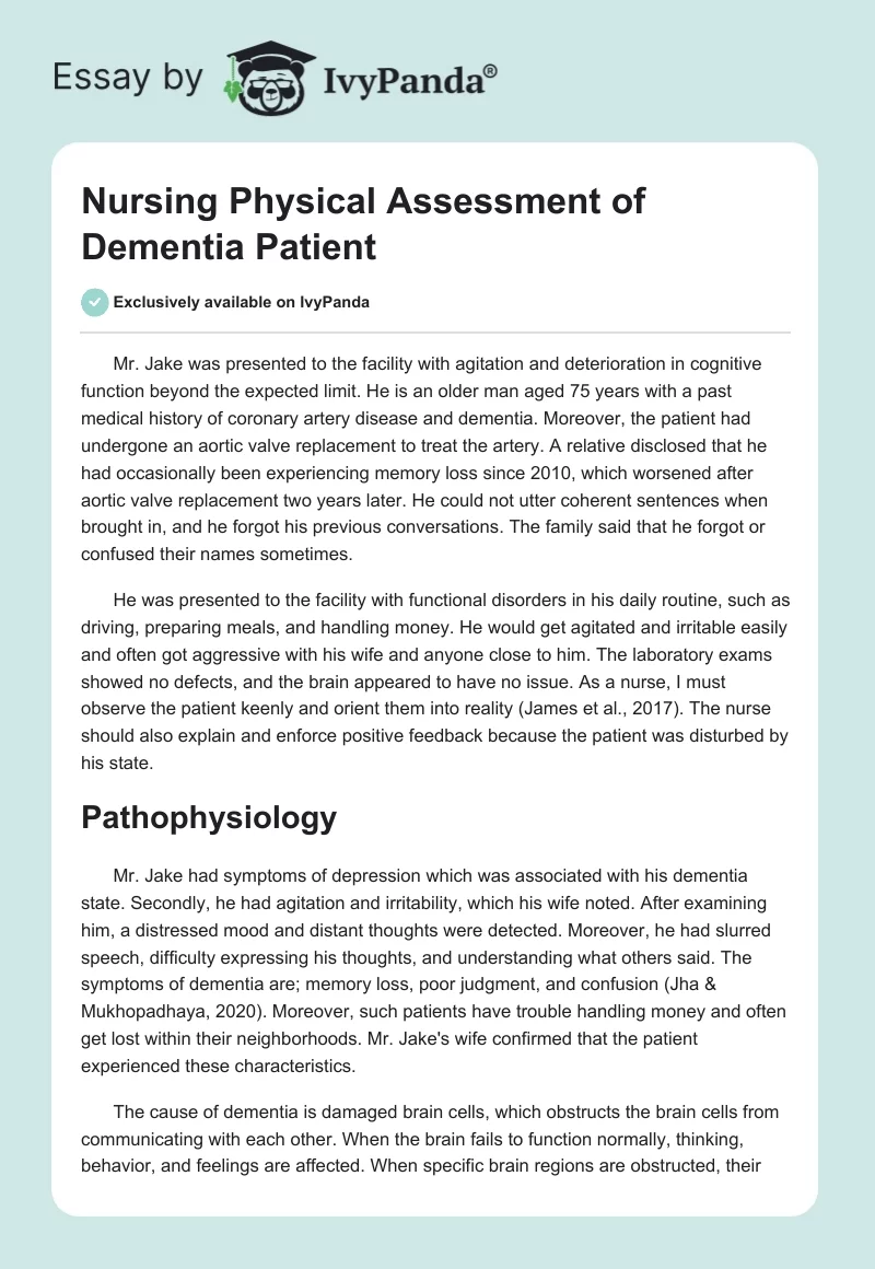 Nursing Physical Assessment of Dementia Patient. Page 1