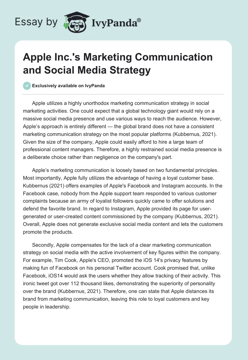 Apple Inc.'s Marketing Communication and Social Media Strategy. Page 1