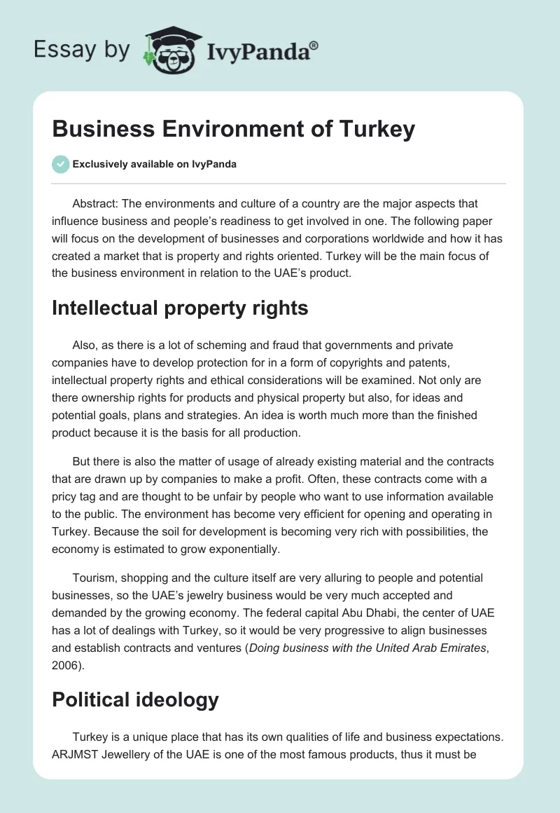 Business Environment of Turkey. Page 1