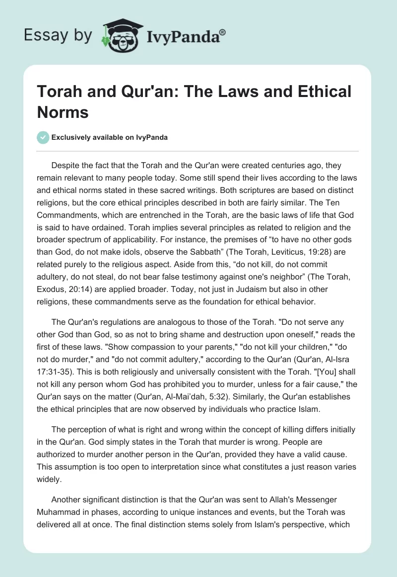 Torah and Qur'an: The Laws and Ethical Norms. Page 1