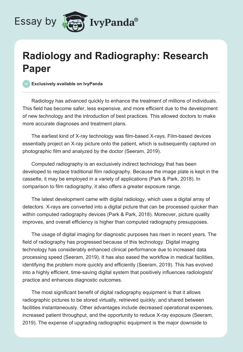 Radiology and Radiography: Research Paper. Page 1