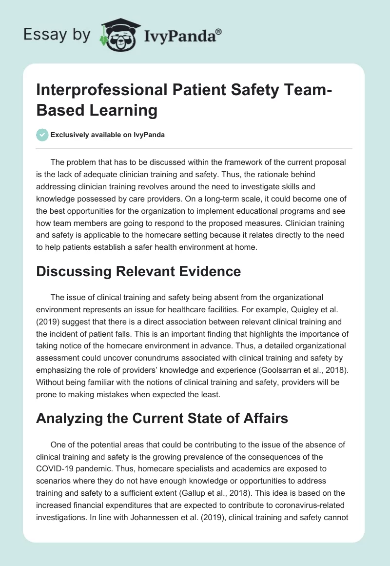 Interprofessional Patient Safety Team-Based Learning. Page 1