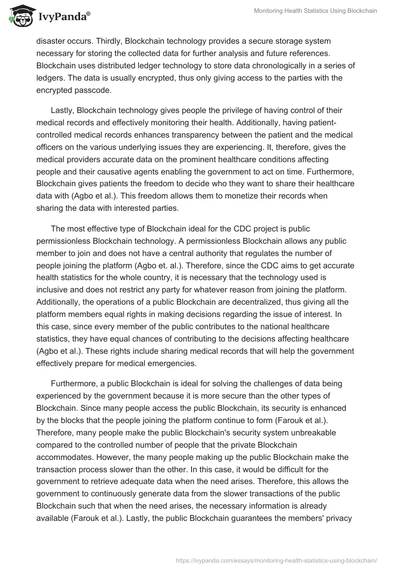 Monitoring Health Statistics Using Blockchain. Page 3