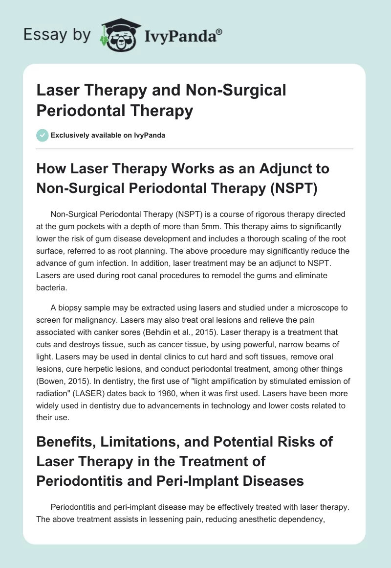 Laser Therapy and Non-Surgical Periodontal Therapy. Page 1