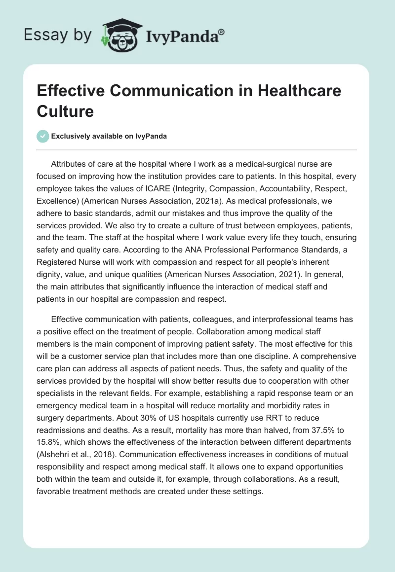 Effective Communication in Healthcare Culture. Page 1