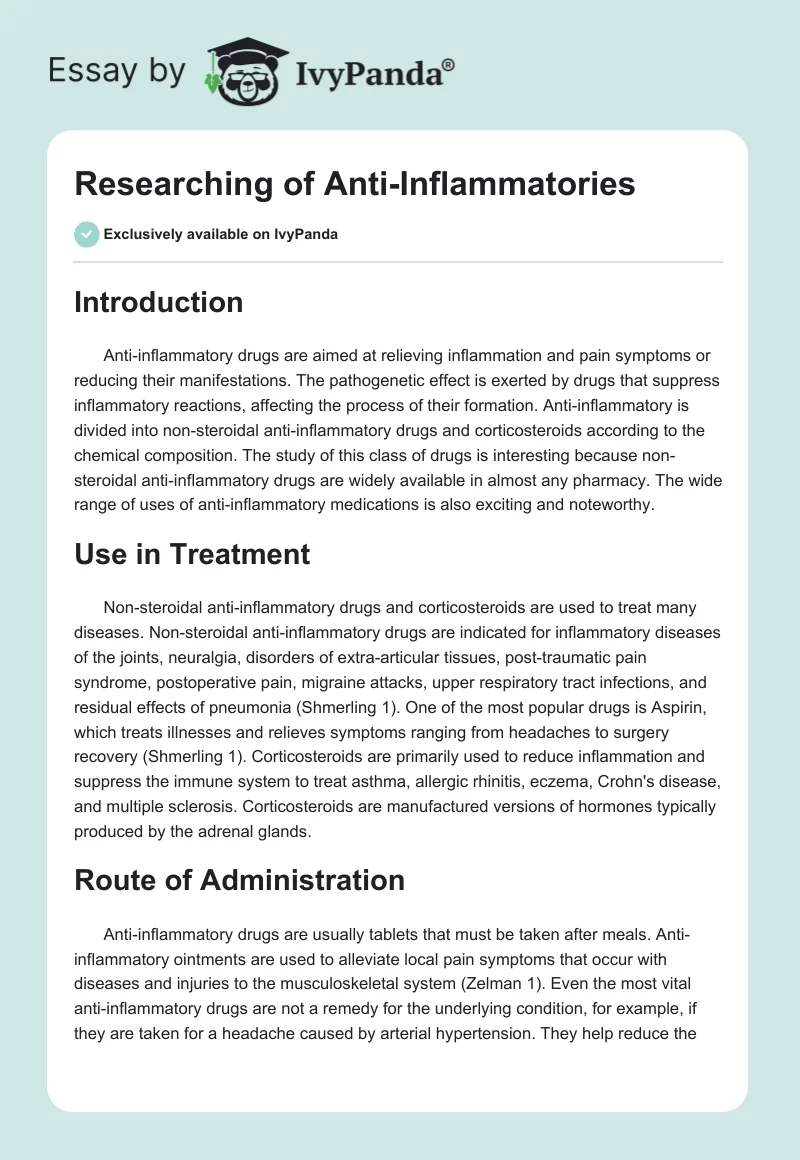 Researching of Anti-Inflammatories. Page 1