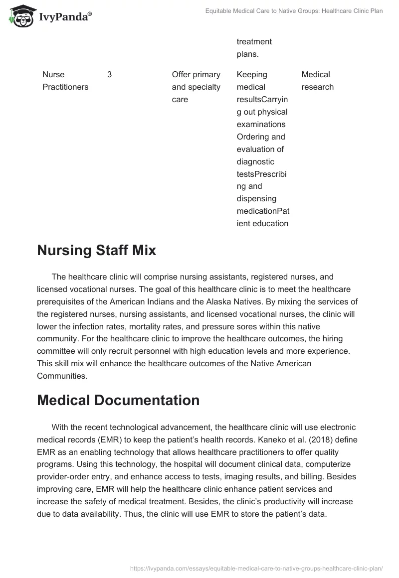 Equitable Medical Care to Native Groups: Healthcare Clinic Plan. Page 3