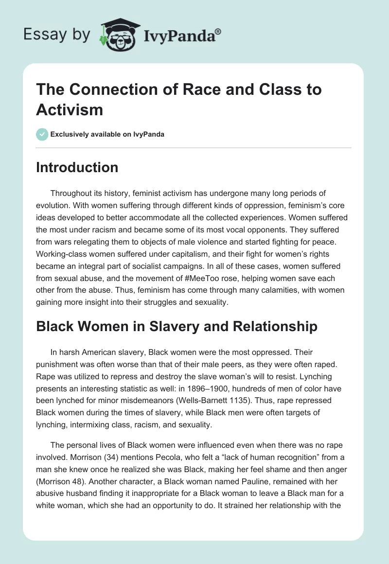 The Connection of Race and Class to Activism. Page 1
