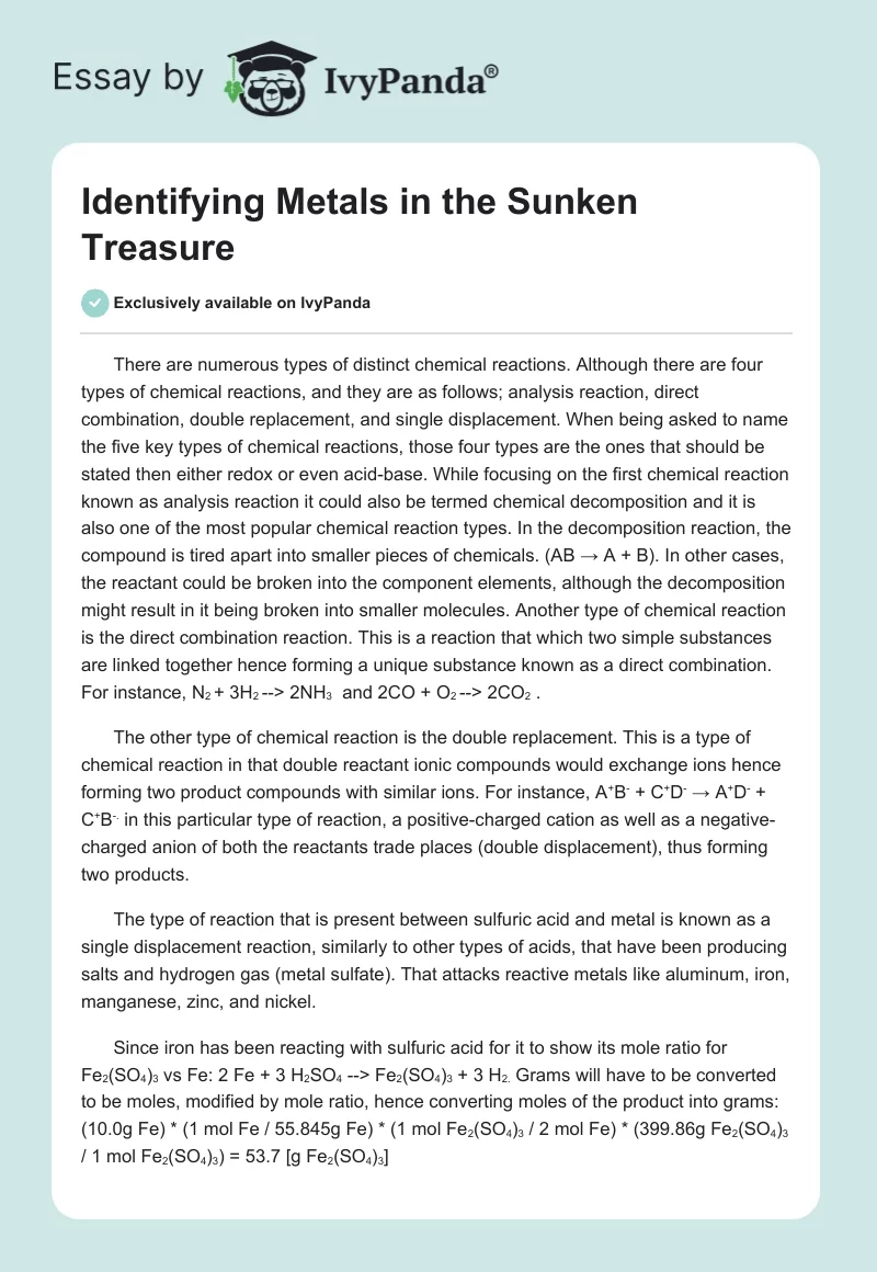 Identifying Metals in the Sunken Treasure. Page 1