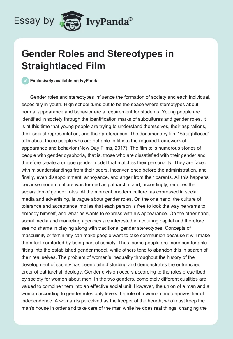 Gender Roles and Stereotypes in Straightlaced Film. Page 1