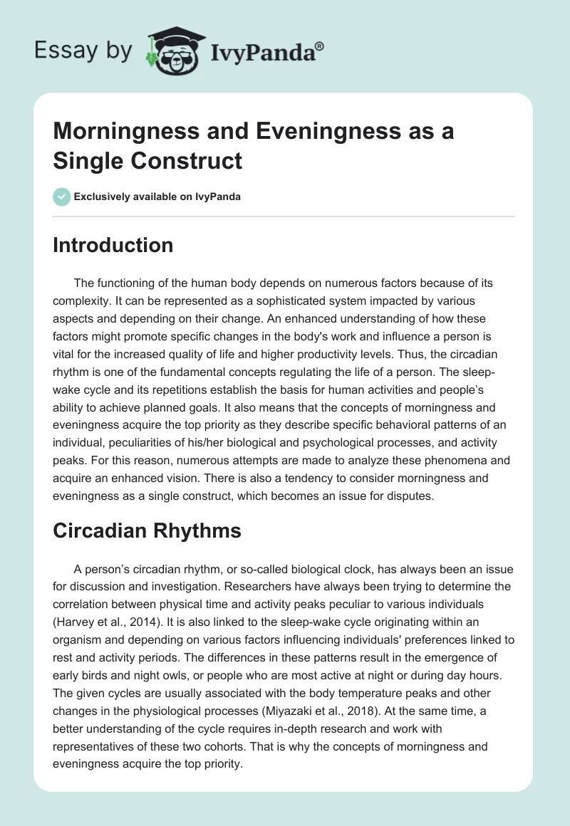 Morningness and Eveningness as a Single Construct. Page 1