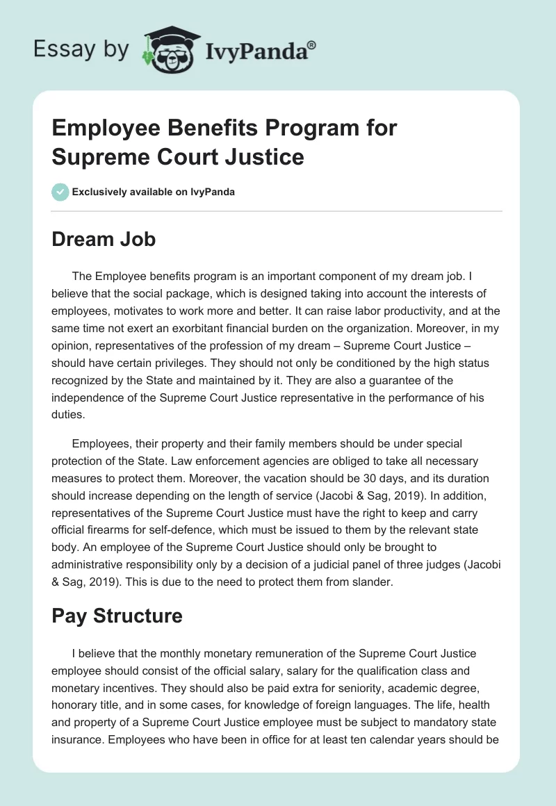 Employee Benefits Program for Supreme Court Justice. Page 1
