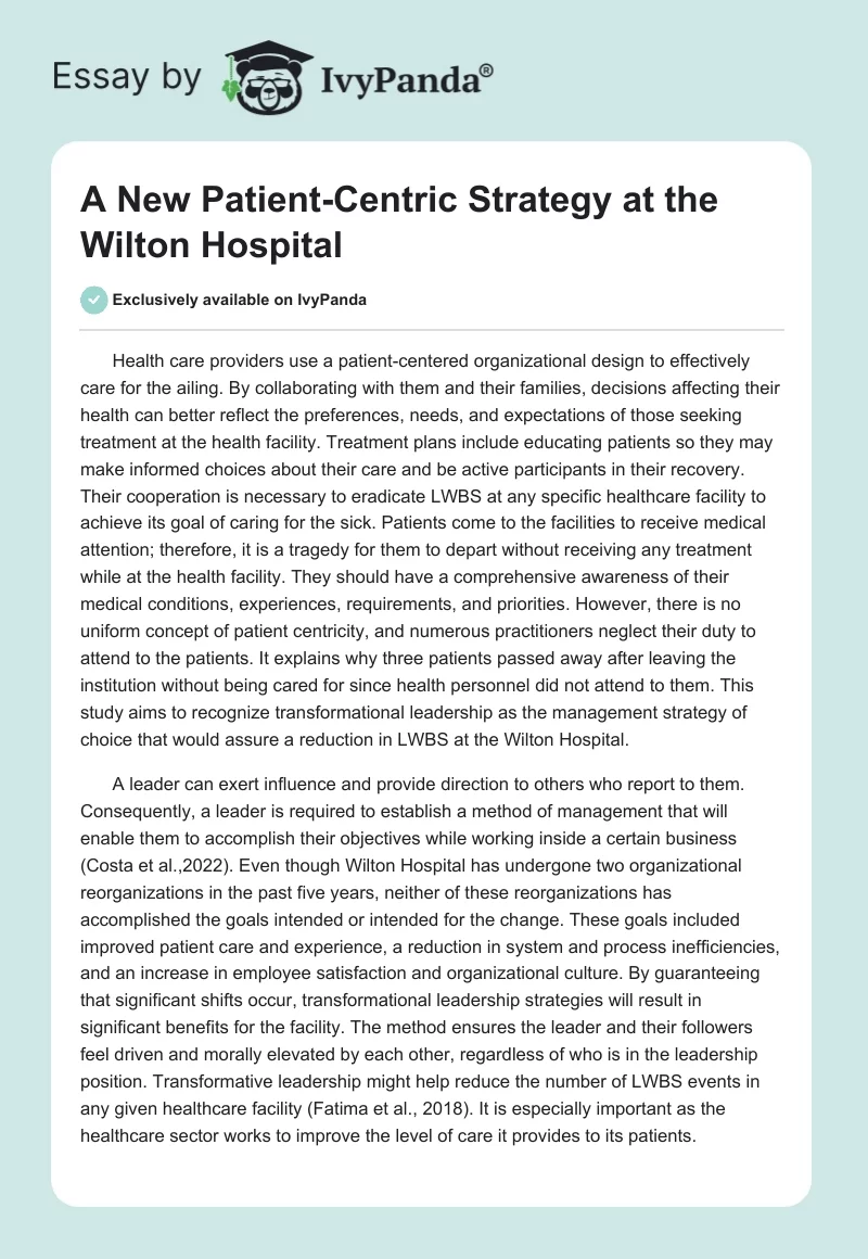 A New Patient-Centric Strategy at the Wilton Hospital. Page 1