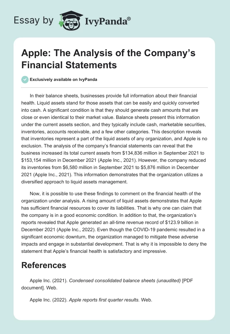 Apple: The Analysis of the Company’s Financial Statements. Page 1