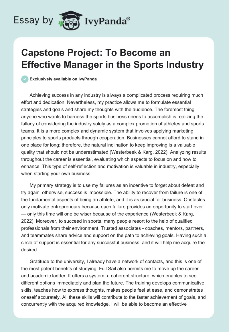 Capstone Project: To Become an Effective Manager in the Sports Industry. Page 1