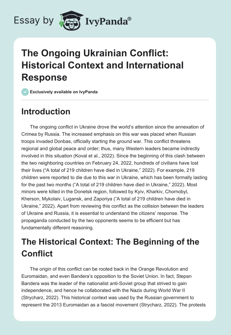 The Ongoing Ukrainian Conflict: Historical Context and International Response. Page 1