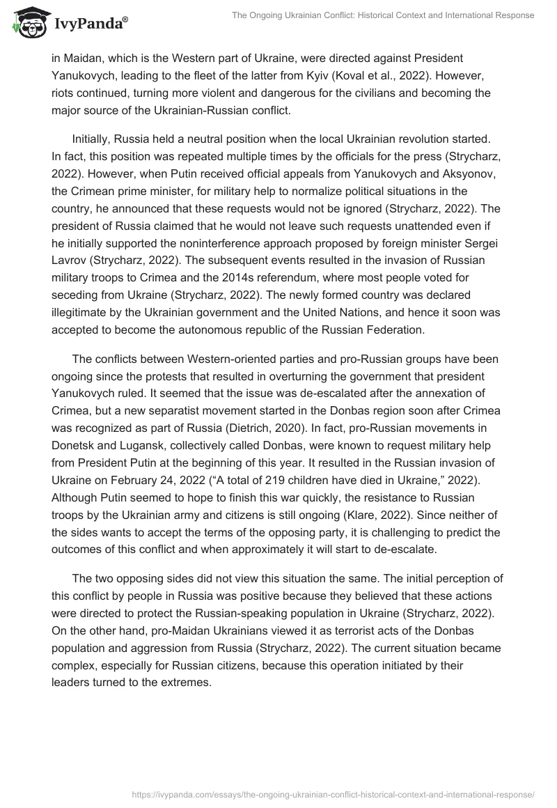 The Ongoing Ukrainian Conflict: Historical Context and International Response. Page 2