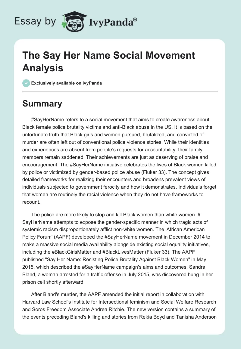 The "Say Her Name" Social Movement Analysis. Page 1
