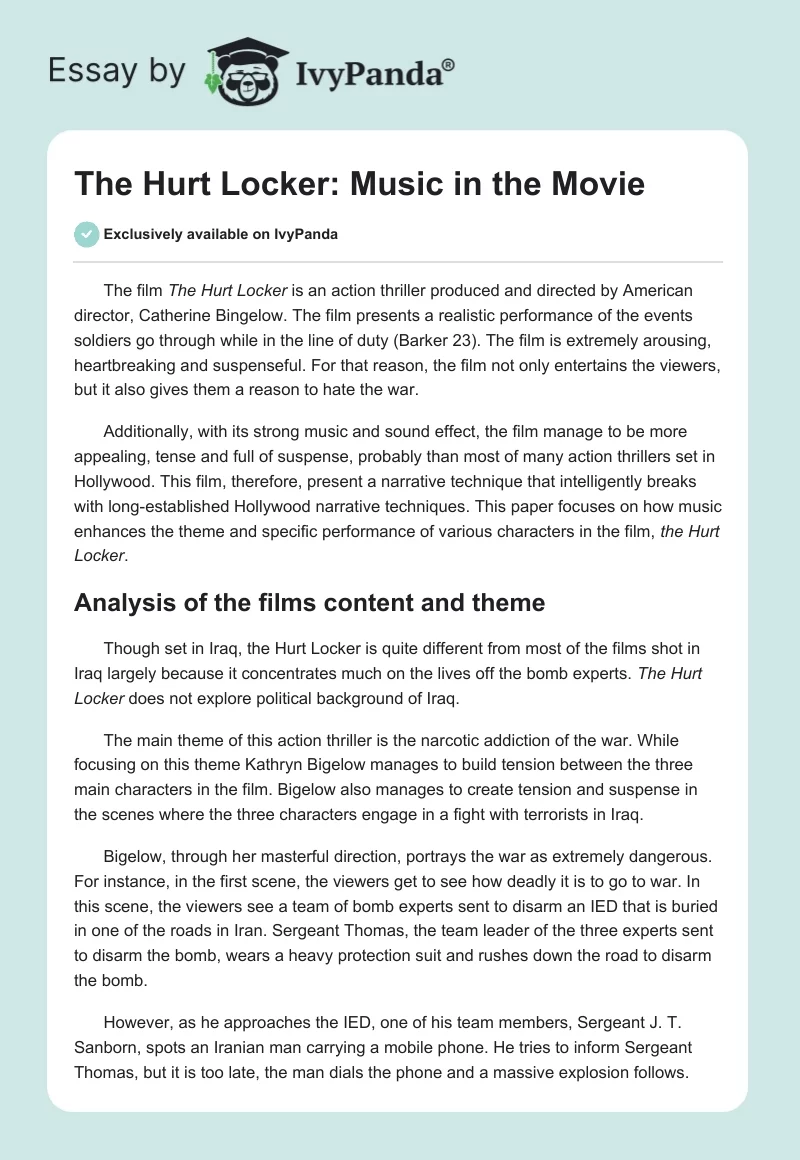 "The Hurt Locker": Music in the Movie. Page 1