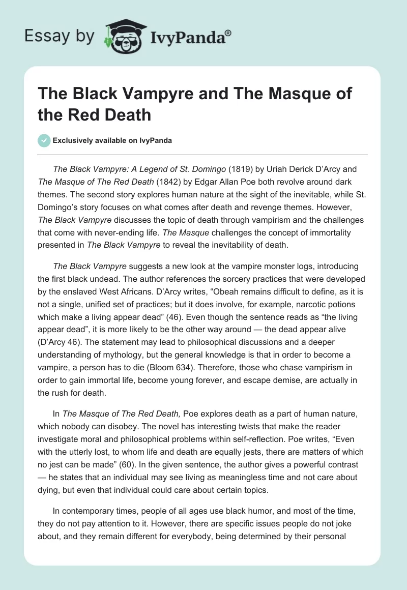 The Black Vampyre and The Masque of the Red Death. Page 1